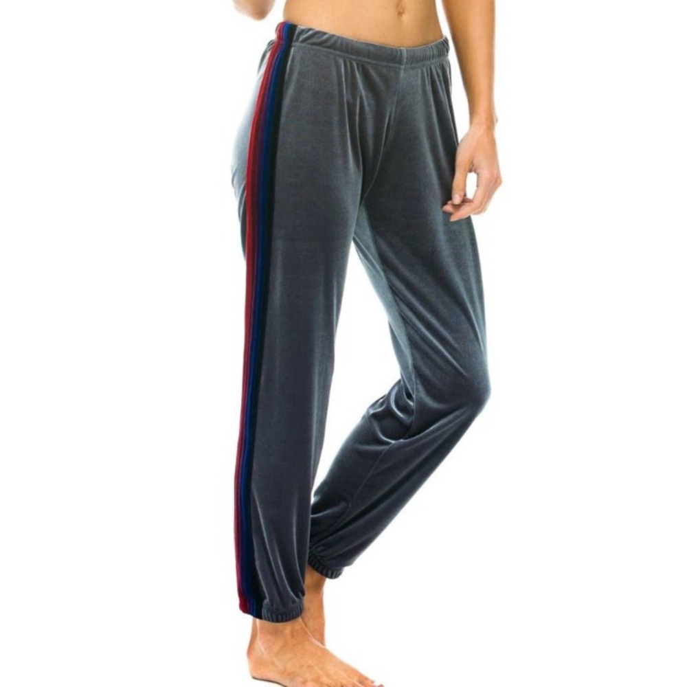 Aviator Nation Velvet Grey Sweatpant Joggers 5 Stripes Inner Drawstring Medium